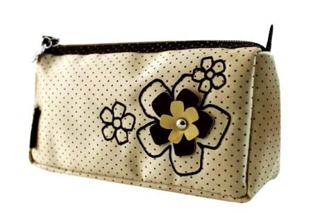 Necessaire de Bolsa Jacki Design - Flores Dourado/Marrom