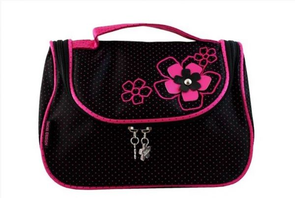 Necessaire com Gancho Jacki Design - Flores Preta/Pink