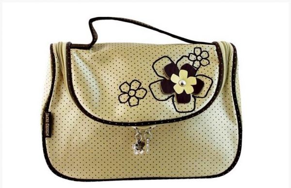 Necessaire com Gancho Jacki Design - Flores Dourada/Marrom